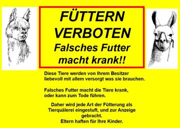 PVC Warnschild 3 mm Hartschaumplatte Kameliden falsches Futter